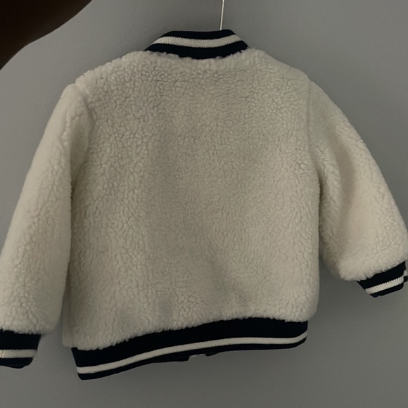 Ivory and Navy Fleece Bomber Jacket-never worn - Picture 2 of 3